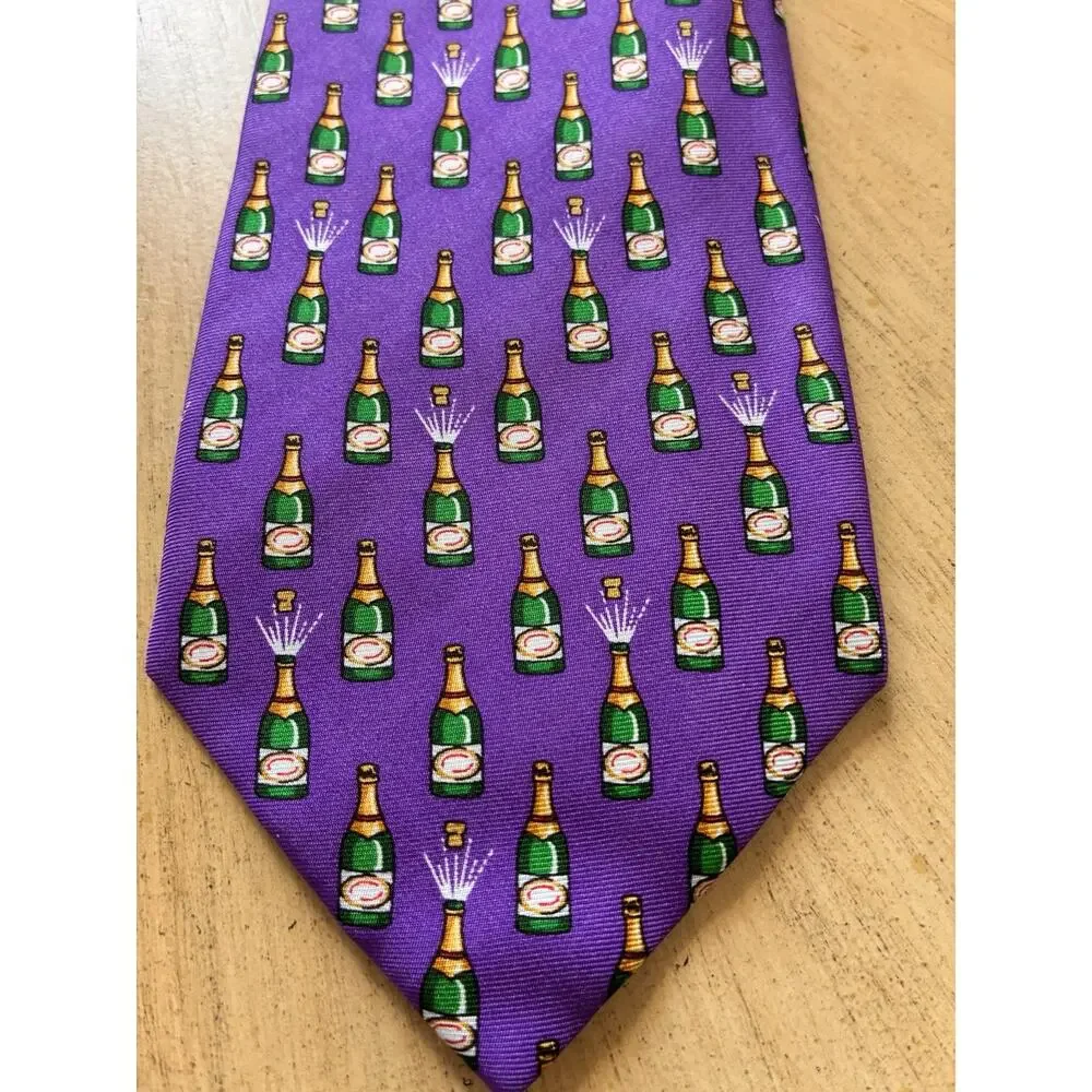 VTG Ralph Lauren Purple Champagne Bottle Necktie 100% Silk Novelty Tie